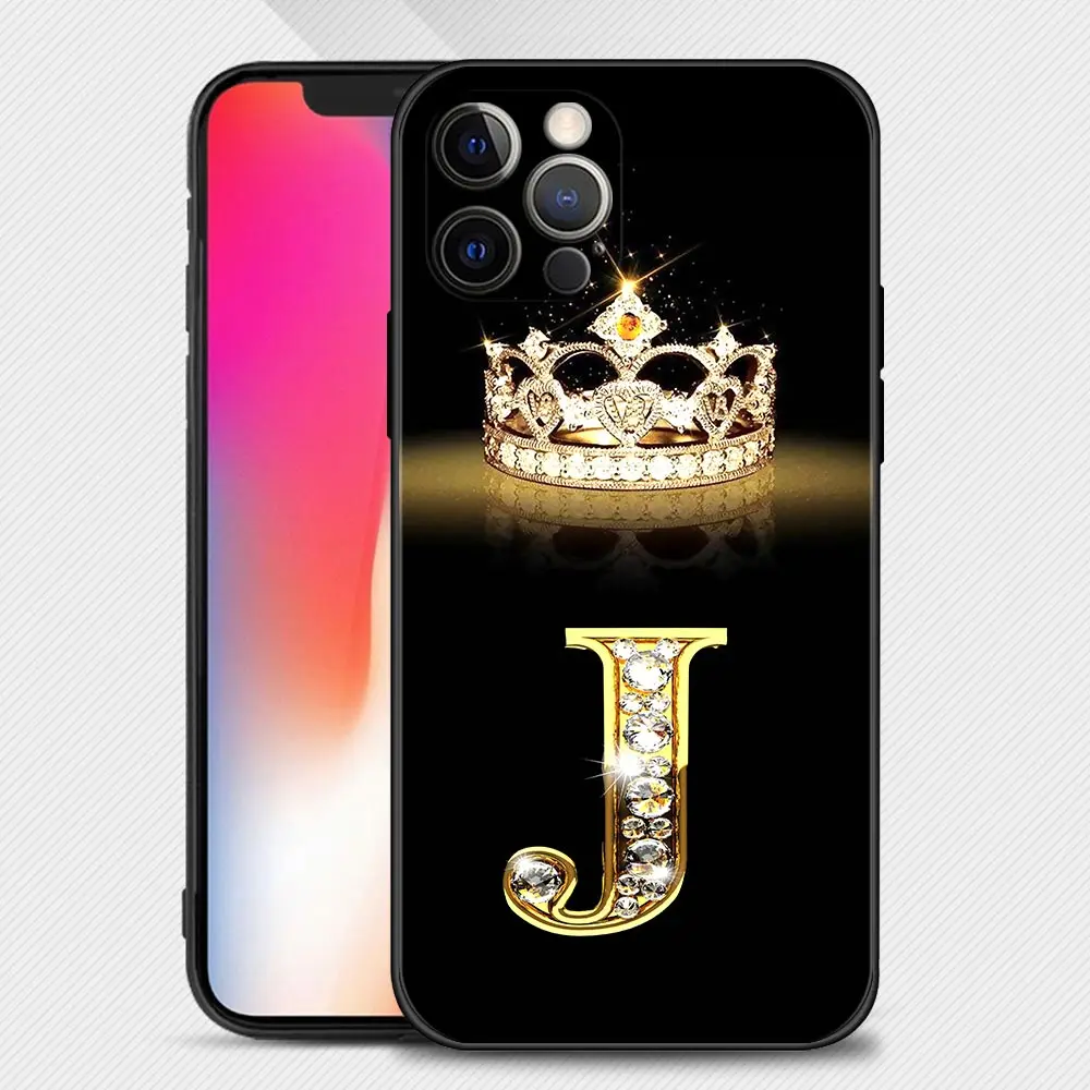 Case For iPhone 11 13 12 Pro Max XS XR X 8 7 6s 6 Plus 7 8 5 5S Soft Cover Fundas Silicone Capa Shell Diamond Crown Letter