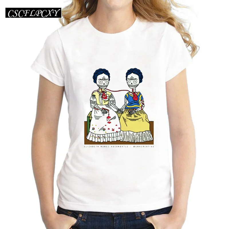 Asian Size Kahlo sugar skull printed women t shirts fashion short sleeve casual lady tops hipster funny slim tee shirt