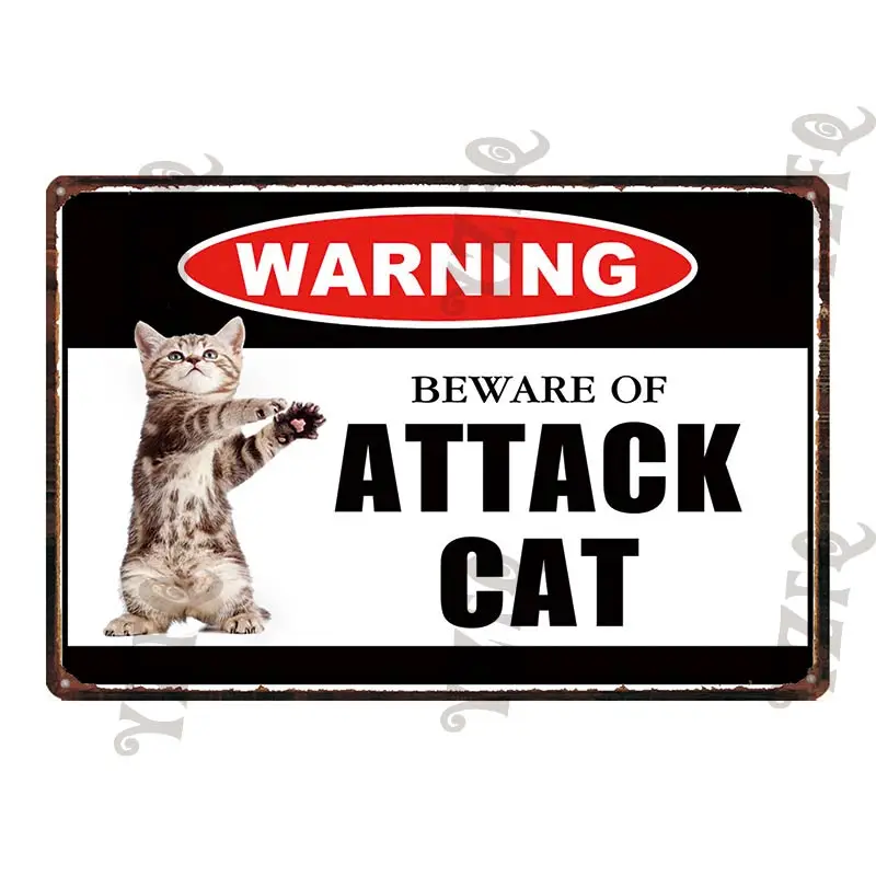 Предупреждение знак Остерегайтесь атаки кошка декоративные потертый шик металлическая жестяная вывеска стены бар дома арт Pet Shop ремесленный декоративный 30X20 см DU-4723A - Цвет: DU-4739