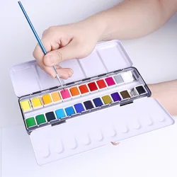 24-color Professional Watercolor Paint Set Mini Portable Iron Box School Students Beginners Aquarela Paint Art Supplies