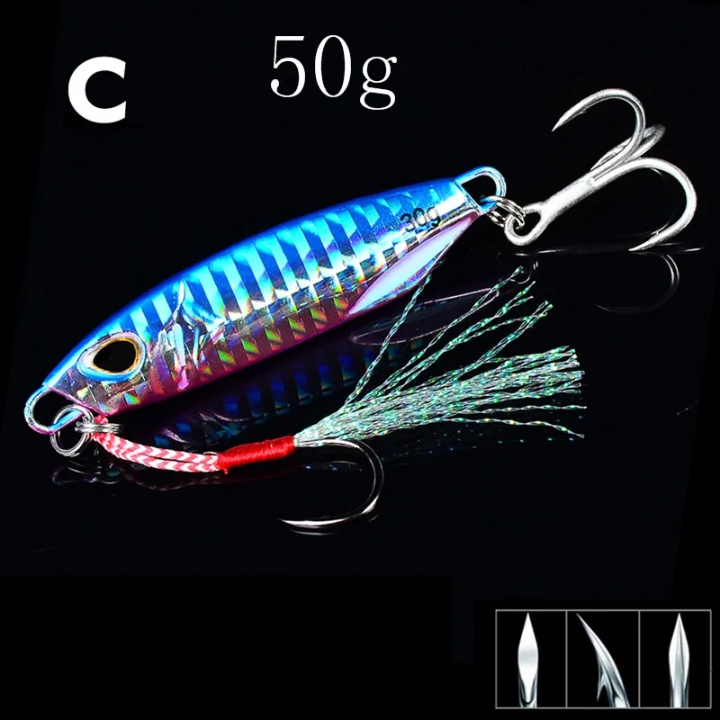 10/15/20/30/40/50 g Artificial Bait Reusable Metal Sinking Casting Lure Jigging Spoon Fishing Accessories With Hooks - Цвет: C-50g