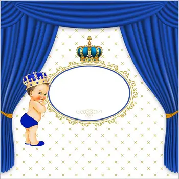

8x8FT Royal Blue Curtain Drape Diamonds Crown Boy Baby Shower Custom Photo Studio Backgrounds Backdrops Vinyl 240cm x 240cm