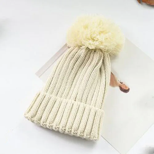 Beige Вязаная Шерстяная Шапка, уличный головной убор, Повседневная теплая осенне-зимняя женская шапка, Милая шапочка для мальчиков и девочек - Цвет: Beige