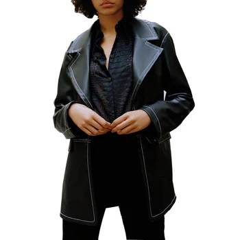 

HOT Autumn Vintage Leather Bomber Jacket Women Motorcycle Bike Lapel Short Coat PU Solid Black Coat