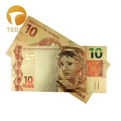 10 шт./лот Бразилия 10 Reais золото банкноты красочные банкноты для сувениров, золотые банкноты Прямая доставка
