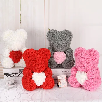 

25cm/40cm Rose Doll PE Red Heart Romantic Artificial Roses Flower Foam Bear Birthday Party Pendant Valentine's Day Wedding Toy