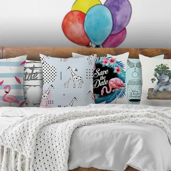 

Fuwatacchi Cute Pink Style Cushion Covers Animals Pattern Pillows Cover Polyester Pillowcase for Home Sofa Decorative Pillow