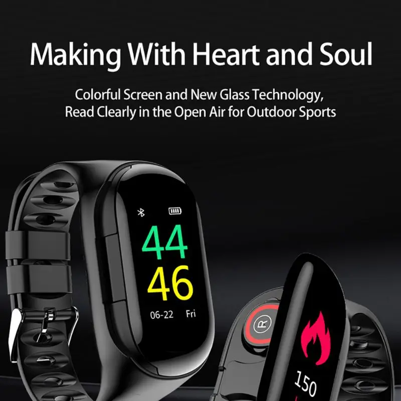 M1 Dual Bluetooth 4.2 Headset Smart Bracelet Heart Rate Blood Pressure Tracker Smart Watch for Ios Android Mobile Phone