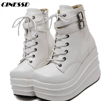 

Women Muffin thick bottom 16cm slope heel sleet waterproof stage sting ingres sitted male and female shoes short boots 35-43