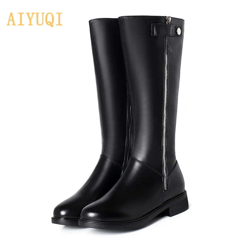 

AIYUQI 2019 New Women Winter Boots Genuine Leather Big Size 41 42 43 Wool Long Boots Women Zipper Riding Boots Women