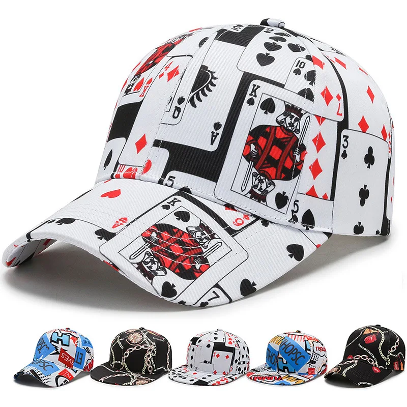 

Streetwear Hip Hop Cotton Poker Print Cappellino Baseball Cap For Women Men Outdoor Fashion Casquette Homme Bone Snapback Hat