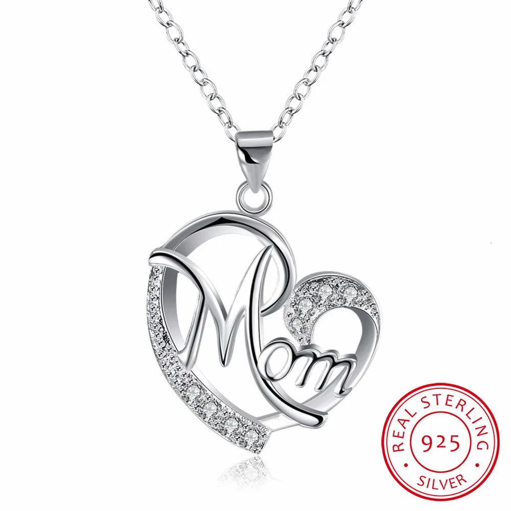 Lekani Letter Mom 925 Sterling Silver Fashion Aaa Zircon Charm Loves Heart Necklace & Pendant for Mum pendant necklace,silver necklace,silver pendant,silver necklace charms