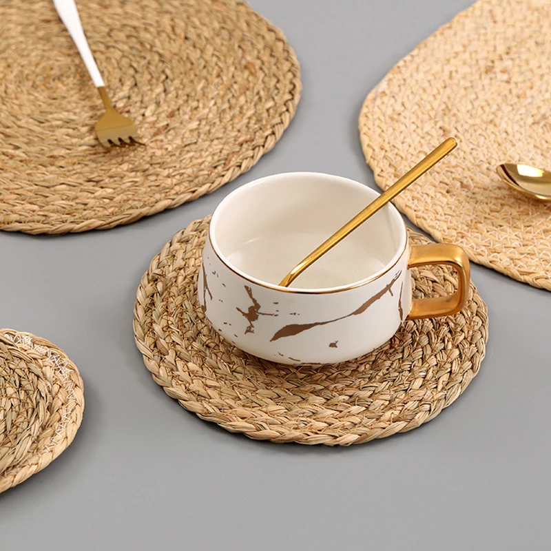 2 Pcs Handmade Weave Non-slip Placemat coaster Corn hull Round Insulation pads Table Mats Pads  for Home Decor