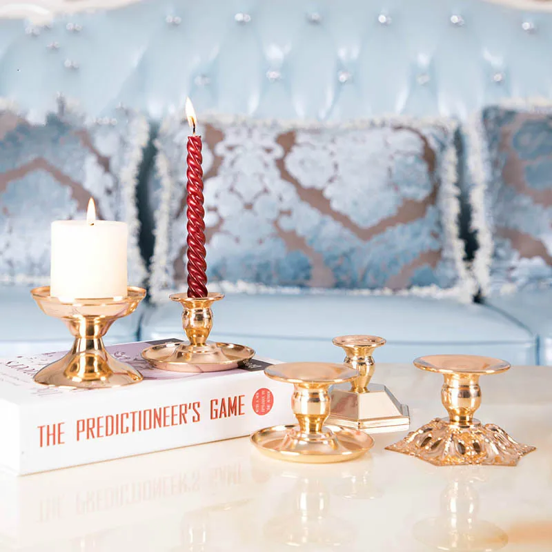 Candle Holder Gold Iron Candlestick Tray European Romantic Candle Stand Home Festival Wedding Christmas Decor