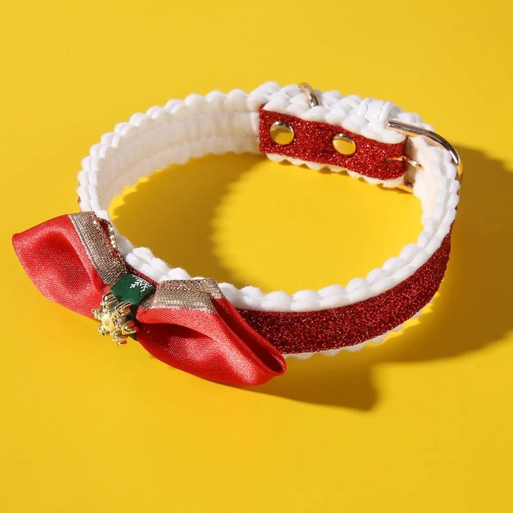 Christmas Pet Collar Red Green White Snowflake Pet Dog Collar Set With Bow Tie Puppy Cat Necklace Self-Adjusting Pet Product