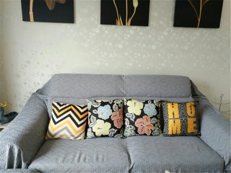Прямая современный хлопковый Вязаный слип двойной три накидка на диван ткань для дома гостиной комбинированный чехол для дивана полное покрытие