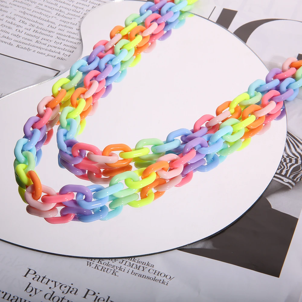 Stylish Acrylic Necklace, Plastic Opaque Rainbow Candy Colored Thick Chain Collar Suitable for Women's Punk Party Jewelry