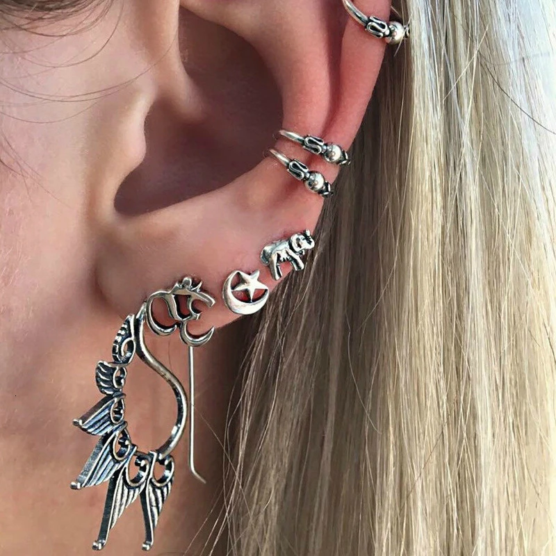 7 шт./компл. Винтажные серьги-клипсы в стиле панк для женщин модные серьги ретро со