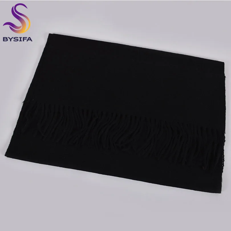 [BYSIFA] женский шерстяной шарф шали однотонный длинный шейный шарф обертывание чистой шерсти женские верблюжьи кашемировые шарфы пашмины 200*50 см