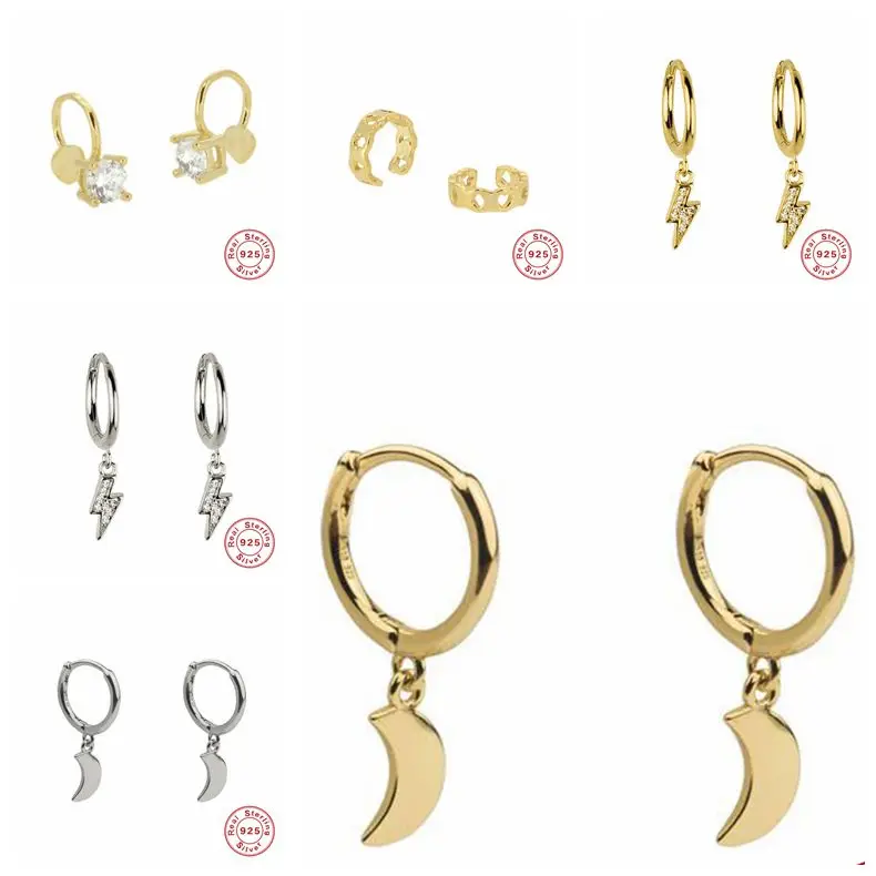 Новинка, 925 пробы, серебряные Подвесные серьги-гвоздики, серьги для женщин, луна, молния, срез, очаровательные маленькие серьги-гвоздики, а30