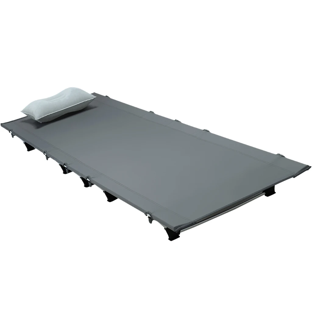 2KG Lightweight Camping Cot Off Ground Folding Single Bed - Carry Bag, Inflatable Pillow - Outdoor Hiking Hunting