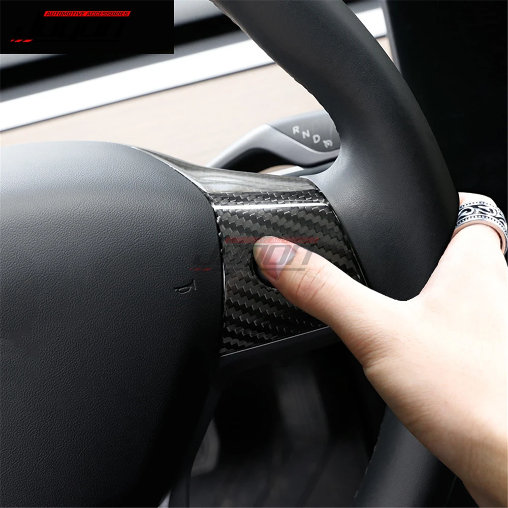 Glossy / Matte Real Carbon Fiber For Tesla Model 3 2017-2021 Model Y Car  Accessories Interior Steering Wheel Button Cover Trim