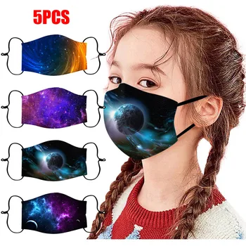 

Mask 5pcs Children's Breathable Face Mask Mascarilla Mascarar Adjustable Windproof Reusable Printed Masque Mondkapjes