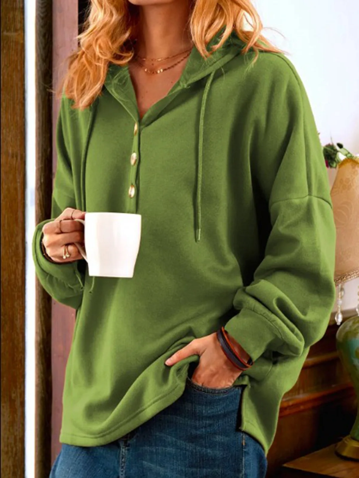 Women Hood Button Sweatshirts Winter Spring Cap Big Large Plus Sizes Ladies Turtleneck Pullovers Hooded Shirts T Shirt