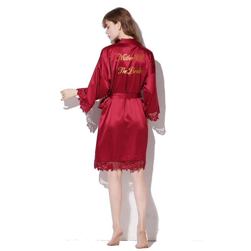 Burgundy mother B YUXINBRIDAL, новинка, матовый Атласный халат с кружевной отделкой, халат для невесты, халат для невесты, свадебные халаты, халат, одежда для сна - Цвет: Burgundy mother B
