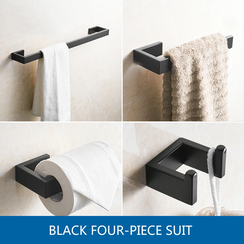 Black Accessories Fapully 304 Stainless Steel 4pcs/Kit Brushed Wall Mount Towel Bar Cloth Hook Paper Holder Bathroom Accessories Sets Hardware - Цвет: Black Accessories