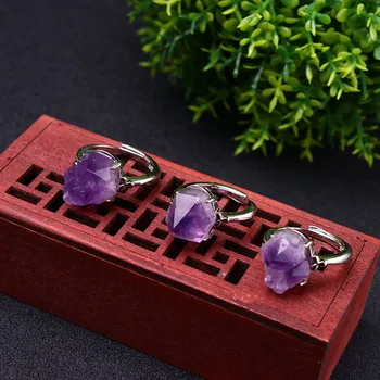 

Natural Gem Amethyst Vintage Lady Quartz Jewelry Adjustable Wedding Engagement Ring For Women's Fine Jewelry
