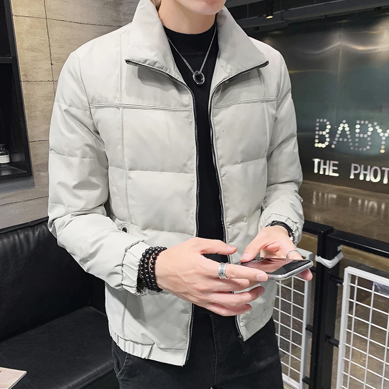

Winter Jacket Men Warm Thicken Fashion Parka Men Solid Color Casual Stand Collar Coat Street Wild Loose Cotton Male Clothes