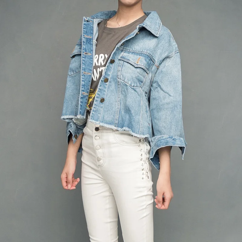 

[Hong ga] Lin Spring New Style Coat Short Blouses Printed Applique Couples Denim Jacket Now