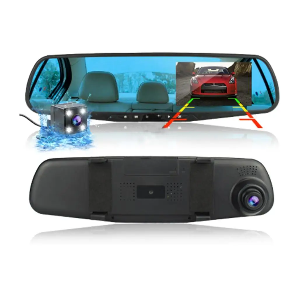 4,3 дюймов HD 1080P двойной объектив задний вид автомобильного регистратора зеркало вождения рекордер камера комплект Авто рекордер видео full hd Передняя и задняя