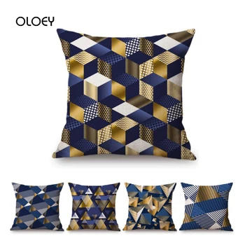 

Blue Gold Geometric Decorative Polyester Pillow Case Home Bedroom Hotel Car Seat Decorative Pillow Case Wedding Gift 45x45cm ..