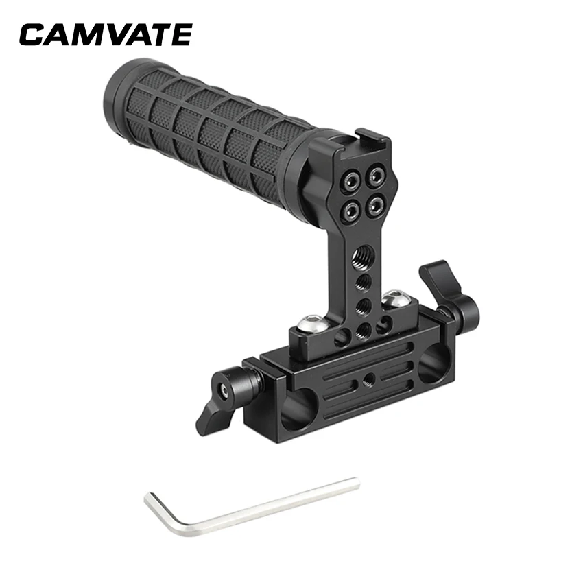 

CAMVATE Rubber Hand Grip With Shoe Mount + 15mm Dual Rod Clamp Adapter For DSLR Camera Cage Kit C2224