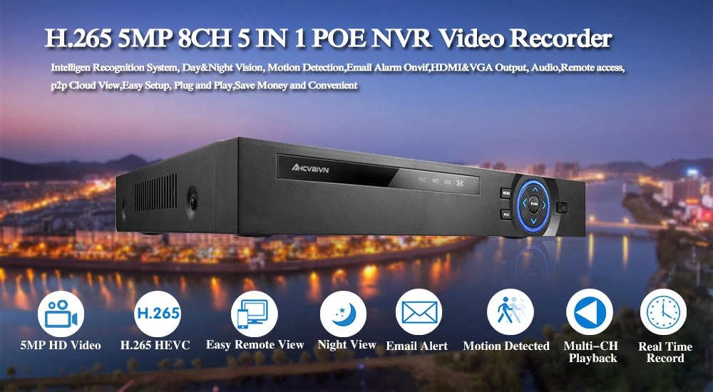 H.265 реального 8CH 5MP сети POE видеорегистратор Регистраторы 8CH 5MP 16CH 5MP NVR для систем видеонаблюдения IP Камера система протокола ONVIF P2P вид