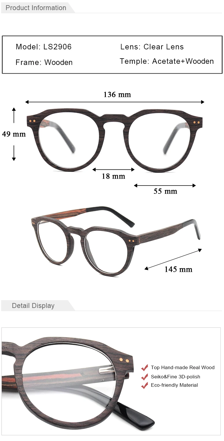 LONSY круглые деревянные очки Venner, оправа ретро для женщин и мужчин, анти-синий светильник, линзы, очки для близорукости, оптическая оправа для очков