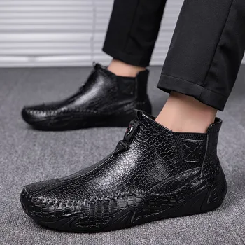 

2019 Hot Sale Leather Boot Men Good Quality Casual Boots Men Elastic Band Ankle Boots Mens Anti Slip Working Boots Men Brand