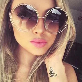 

Round Big Size Oversized Lens Vintage Sunglasses Alloy Frame Trendy Cool Retro Female Women Brand Designer Sun Glasses UV400
