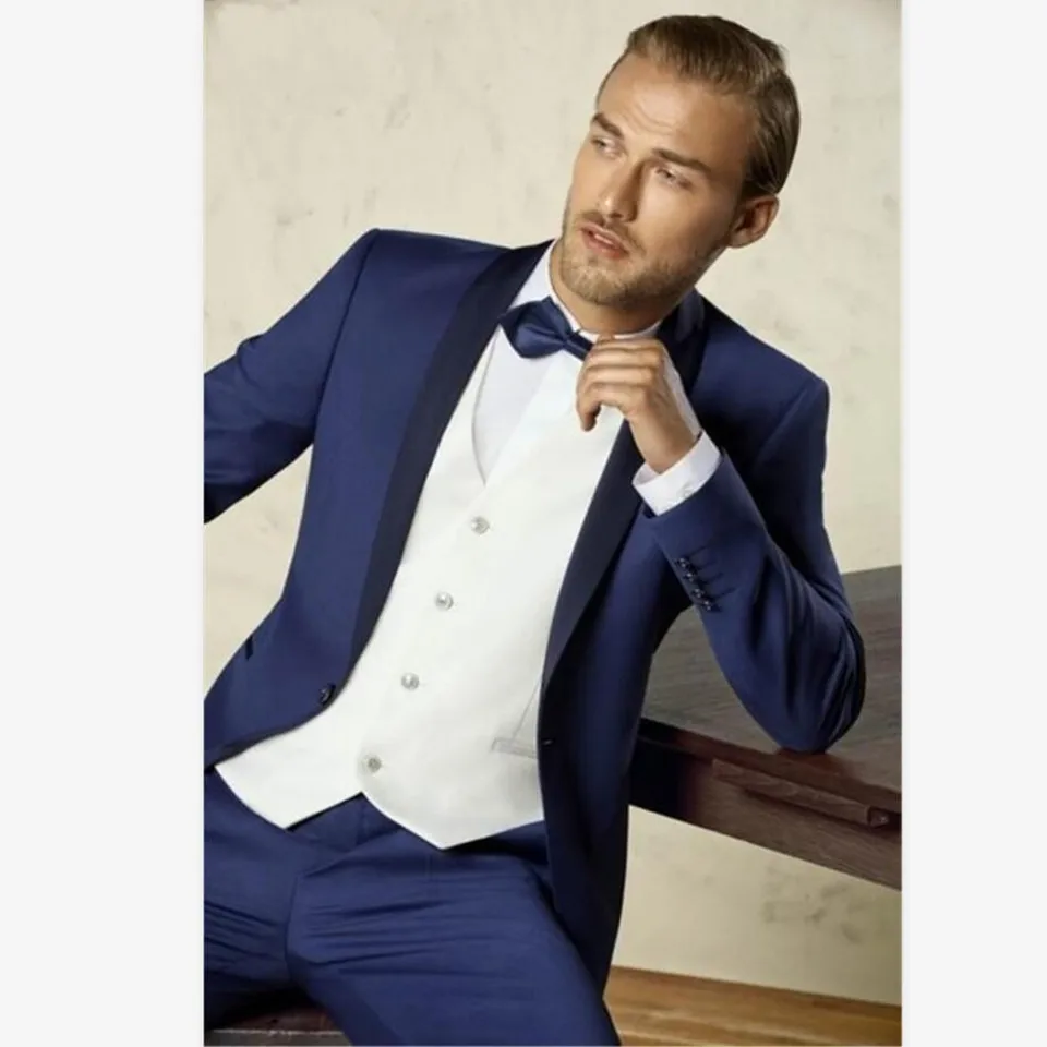 New Classic Men’s Suit Smolking Noivo Terno Slim Fit Easculino Evening Suits For Men Groom Tuxedo Blue Groomsmen Shawl Lapel Wed - Цвет: picture color