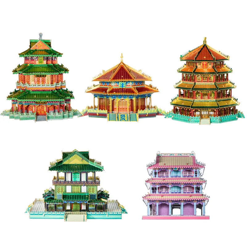 MMZ модель MU 3D металлическая головоломка guanyin pavilion dazheng hall DIY лазерная резка пазл