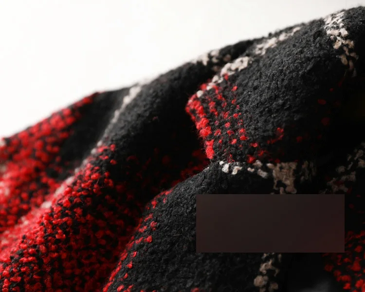 Qk14 Retro Elegant! Loose-Fit Cocoon Plaid Mid-length Woolen Jacket Overcoat Women's