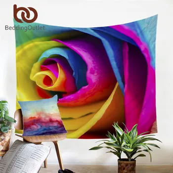 

BeddingOutlet Colorful Rose Tapestry Wall Hanging 3D Print Decorative Wall Carpet Floral Watercolor Thin Beach Mat Tapisserie