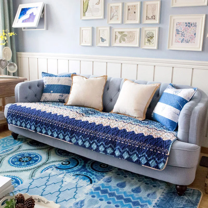 

Mediterranean Blue Blanket Sofa Cover for Living Room Recliner Sofa Couch Cover Cotton Sofa Mat Protector De Muebles De Sala