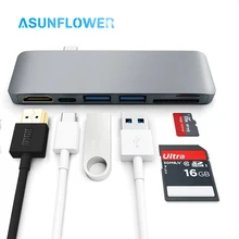 Asunflower USB C док-станция type C конвертер 4K HDMI USB 3,0 PD зарядное устройство для чтения карт SD TF 5 в 1 6 портов Hab USB C концентратор док-станция