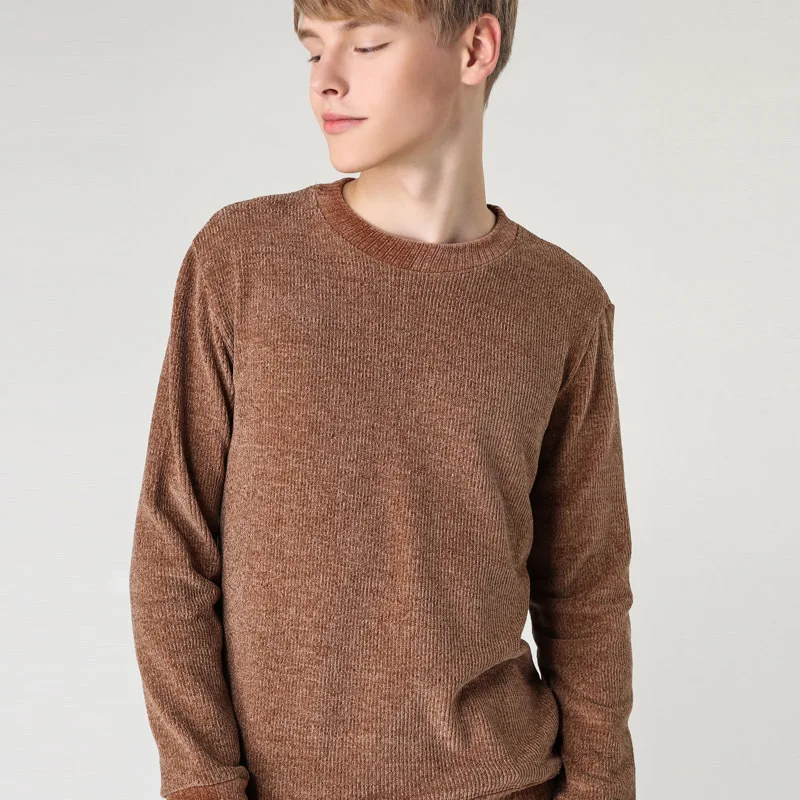 

2019 New Style Autumn And Winter Crew Neck Solid Color Chenille Sweater Men's Pullover Loose-Fit Coat Laziness-Style Knit Low Wa