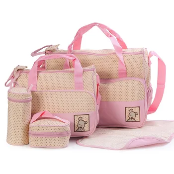

38.5*14*27CM 5pcs/set Baby Diaper Bag Suits For Mom Baby Bottle Holder Mother Mummy Stroller Maternity Nappy Bags Sets