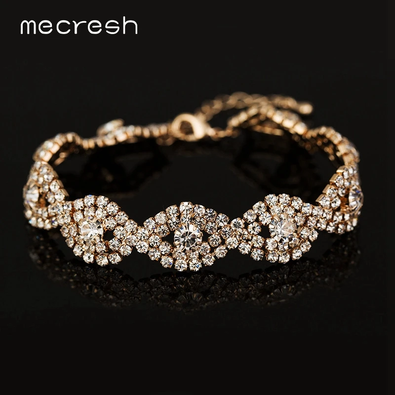 Goldclear Mecresh винтажные красочные свадебные, из горного хрусталя Свадебные Браслеты готические геометрические браслеты невесты браслеты для женщин MSL432 - Окраска металла: Goldclear
