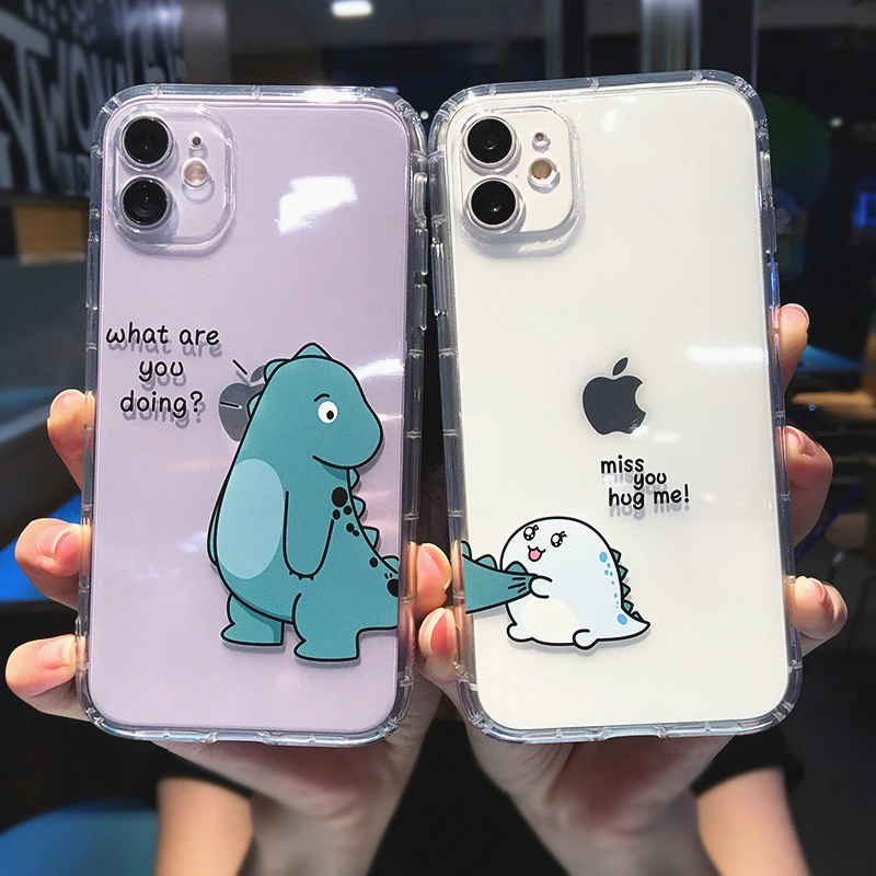 cute iphone 11 Pro Max cases Cute Cartoon Dinosaur Couple Phone Cases For iPhone 11 12 Pro Max 13 Pro Clear Soft Back Cover for iPhone 7 8 Plus X XR XS Max iphone 11 Pro Max leather case